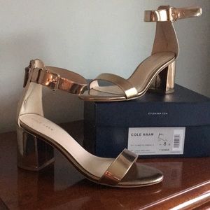 Cole Haan "Clarette" Gold Block Heels